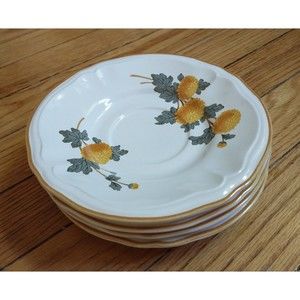 VTG Yamaka Ascot Garden Saucer Plate Flower Yellow Stoneware Japan 4 Pcs